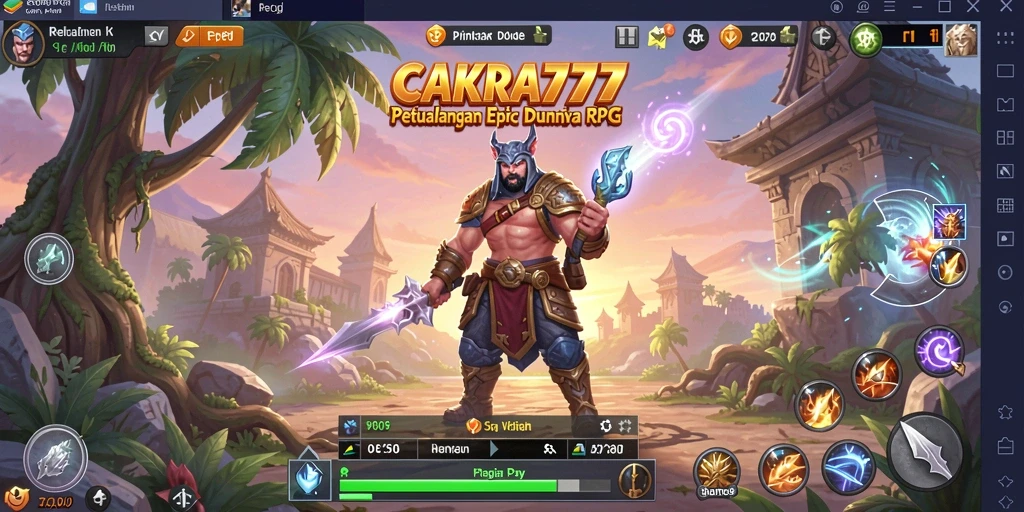 Screenshot utama CAKRA777 menampilkan aksi pertempuran yang intens dan karakter-karakter heroik.