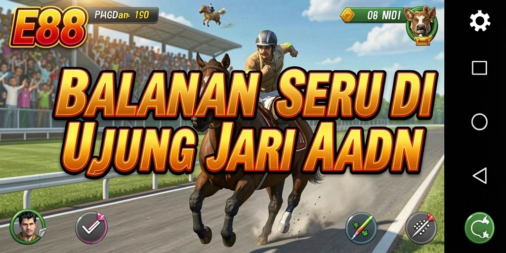 Tampilan permainan seru E88 dengan mobil balap di lintasan.