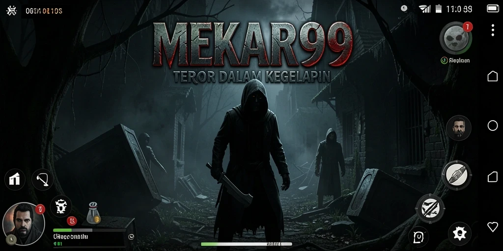 Screenshot gameplay menampilkan suasana menyeramkan dalam MEKAR99.