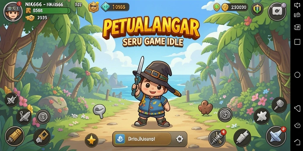 Screenshot menunjukkan karakter dalam permainan yang aktif mengumpulkan sumber daya.