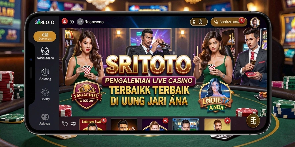Screenshot gameplay SRITOTO menampilkan dealer langsung dan suasana kasino yang hidup.