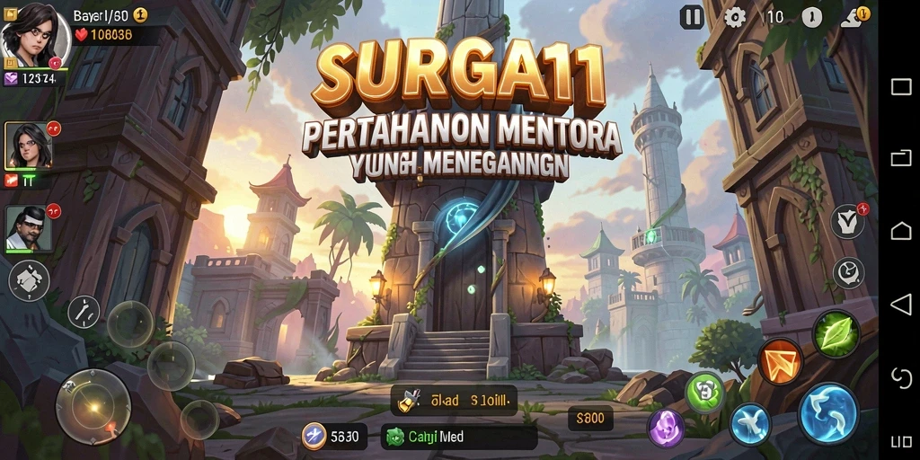 Tampilan seru gameplay Tower Defense dalam SURGA11.