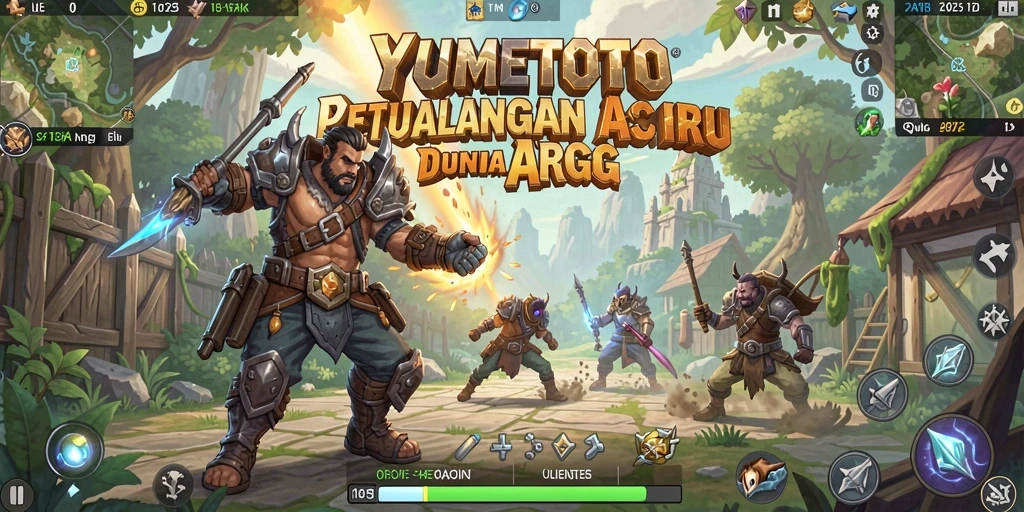 Screenshot gameplay YUMETOTO menampilkan pertempuran seru di dunia fantasi.